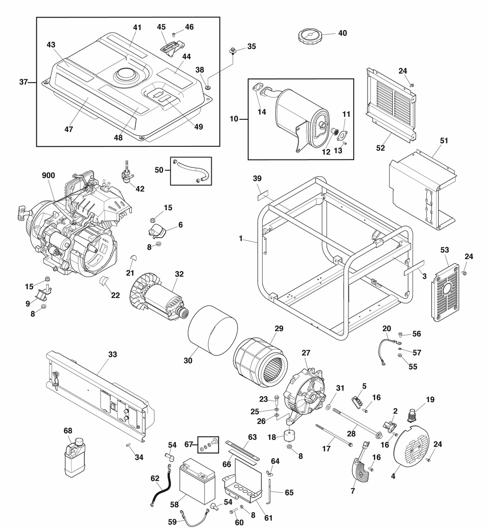 Main Unit Diagram and Parts List for 030752-01  Briggs and Stratton Generator